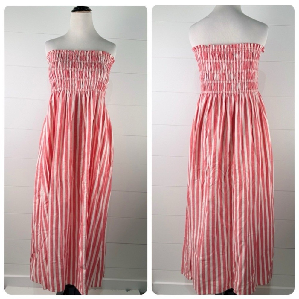 Coastal Stripe Strapless Maxi Midi Sun Dress Women XL Universal Thread Red Beach
